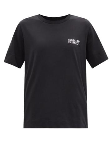 Ladies Rtw Ganni - Logo-print Cotton-blend Jersey T-shirt - Womens - Black