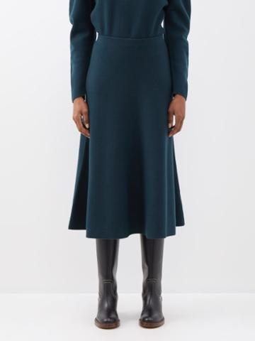 Another Tomorrow - A-line Merino Midi Skirt - Womens - Dark Green