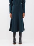 Another Tomorrow - A-line Merino Midi Skirt - Womens - Dark Green