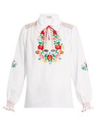 Matchesfashion.com Muzungu Sisters - Dora Embroidered Cotton Shirt - Womens - White Multi