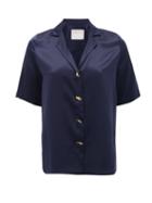 Matchesfashion.com S.a.r.k - Dietrich Hand-button Short-sleeved Silk Shirt - Womens - Navy