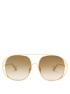 Matchesfashion.com Loewe - Oversized Round Metal Sunglasses - Womens - Gold
