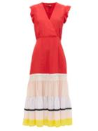 Matchesfashion.com Altuzarra - July Striped-hem Silk Crepe De Chine Midi Dress - Womens - Red Multi