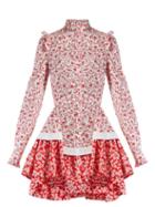 Matchesfashion.com Alexander Mcqueen - Floral Print Ruffled Cotton Poplin Mini Dress - Womens - Red White