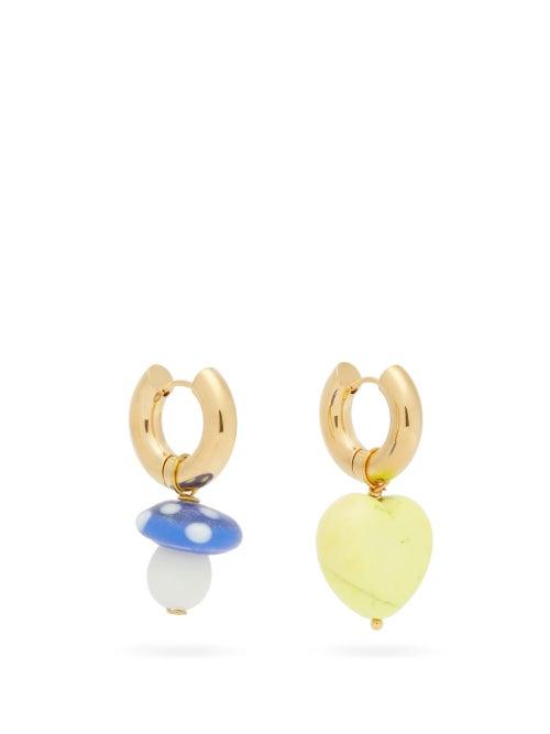 Matchesfashion.com Timeless Pearly - Mismatched Glass & 24kt Gold-plated Hoop Earrings - Womens - Gold