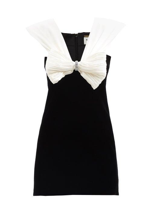 Saint Laurent - Bow-trim Silk And Velvet Dress - Womens - Black White