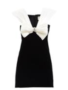 Saint Laurent - Bow-trim Silk And Velvet Dress - Womens - Black White