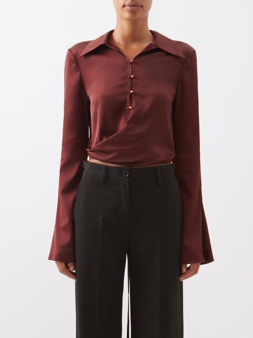 Acne Studios - Teba Wrap-front Satin Top - Womens - Burgundy