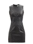 Marine Serre - Panelled Moon-print Leather Mini Dress - Womens - Black