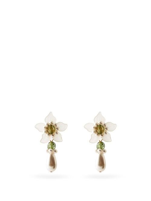 Matchesfashion.com Shrimps - Mara Flower And Faux-pearl Drop Earrings - Womens - Green Multi