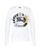 Matchesfashion.com Burberry - Crest Embroidered Cotton Blend Sweatshirt - Mens - White