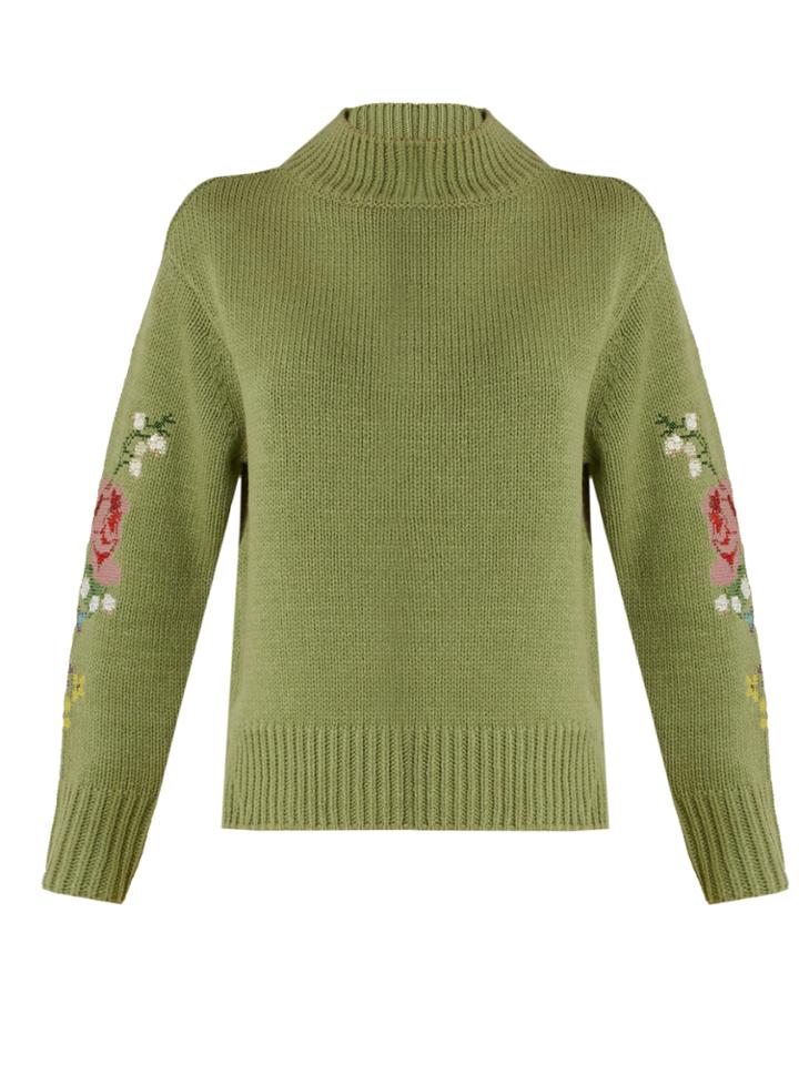 Muveil Floral Cross-stitch Embroidered Sweater