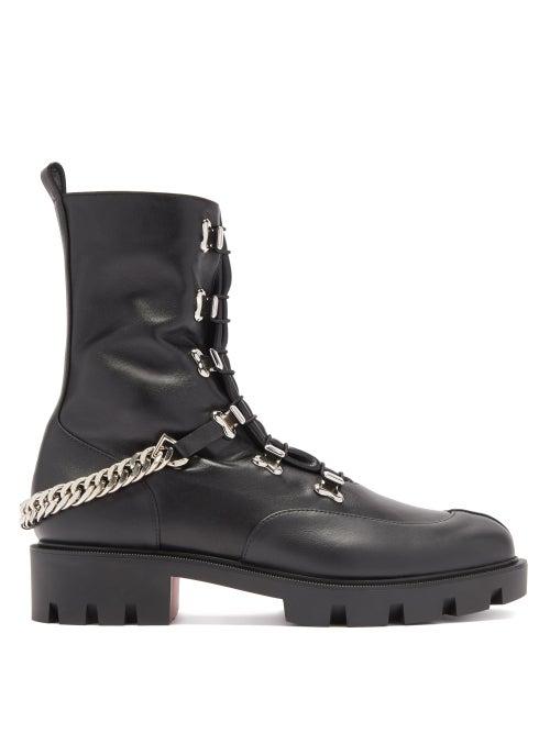 Christian Louboutin - Horse Guarda Chain-strap Leather Ankle Boots - Womens - Black
