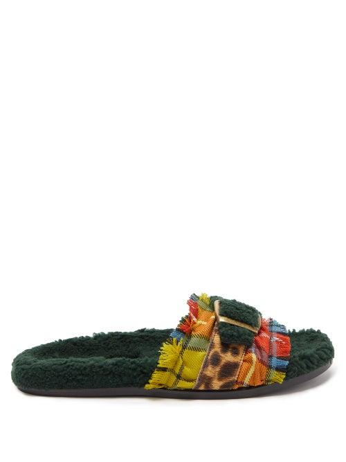Matchesfashion.com Avec Modration - Kitzbuhel Contrast Panel Shearling Lined Slides - Womens - Green Multi