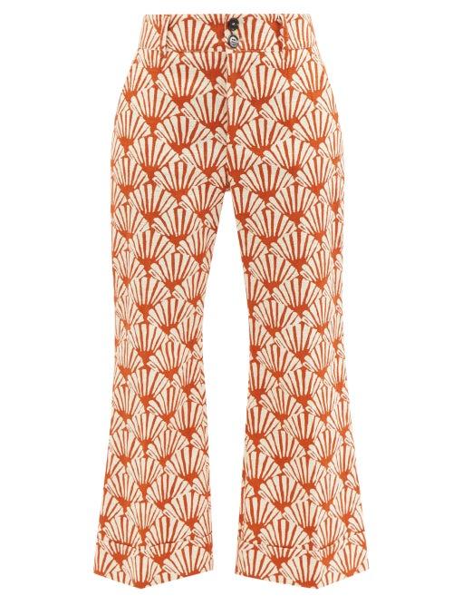 La Doublej - Hendrix Fan-print Flared Trousers - Womens - Orange Print