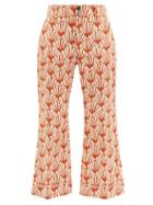 La Doublej - Hendrix Fan-print Flared Trousers - Womens - Orange Print