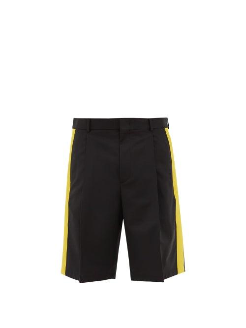 Matchesfashion.com Valentino - Side-stripe Wool-blend Shorts - Mens - Black Yellow