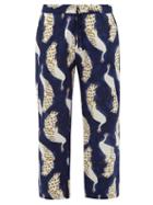 Matchesfashion.com Nipoaloha - Peacock-print Cotton-poplin Trousers - Mens - Navy Multi