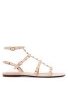 Matchesfashion.com Valentino - Rockstud Flat Leather Sandals - Womens - Light Pink