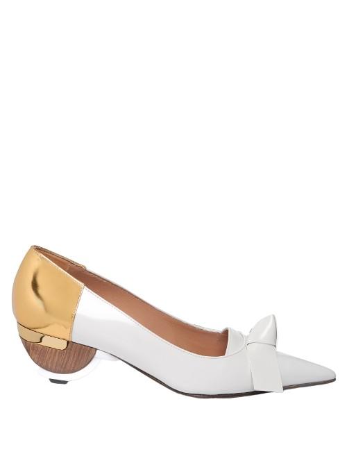Marni Point-toe Kitten-heel Leather Pumps