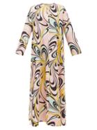Emilio Pucci - Onde-print Long-sleeved Cotton Sun Dress - Womens - Navy Pink