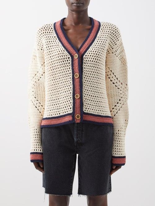 Re/done - V-neck Crocheted Cotton Cardigan - Womens - Cream Multi