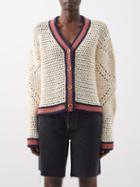 Re/done - V-neck Crocheted Cotton Cardigan - Womens - Cream Multi