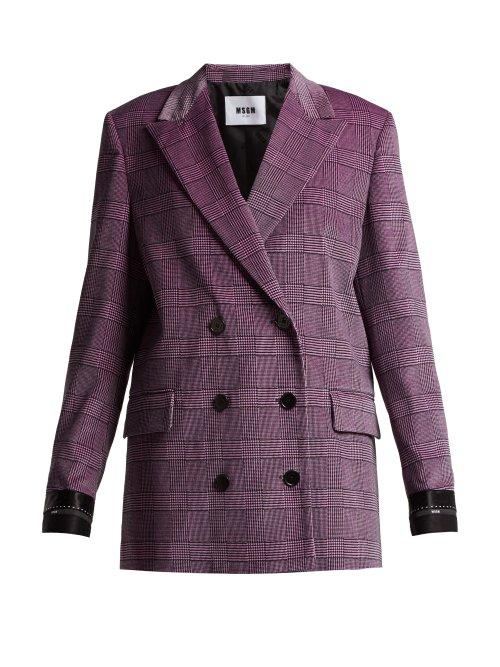 Matchesfashion.com Msgm - Prince Of Wales Checked Velvet Blazer - Womens - Light Pink