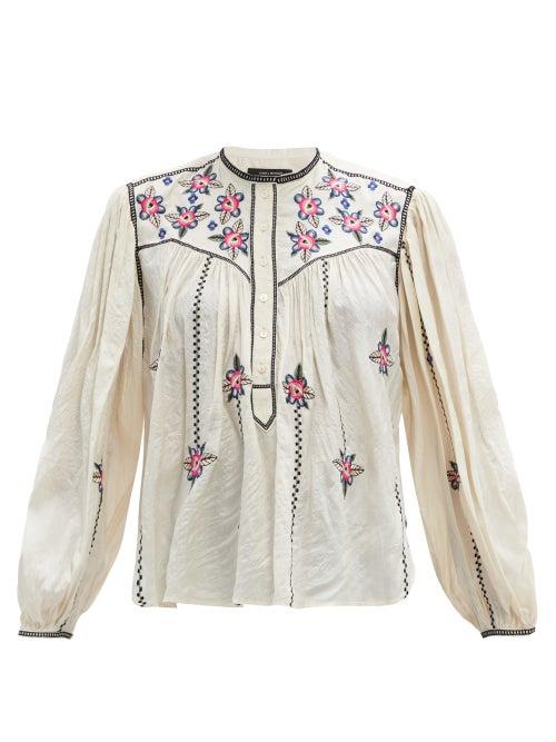 Isabel Marant - Caitlyn Floral-embroidered Silk Blouse - Womens - Ivory Multi