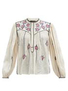 Isabel Marant - Caitlyn Floral-embroidered Silk Blouse - Womens - Ivory Multi