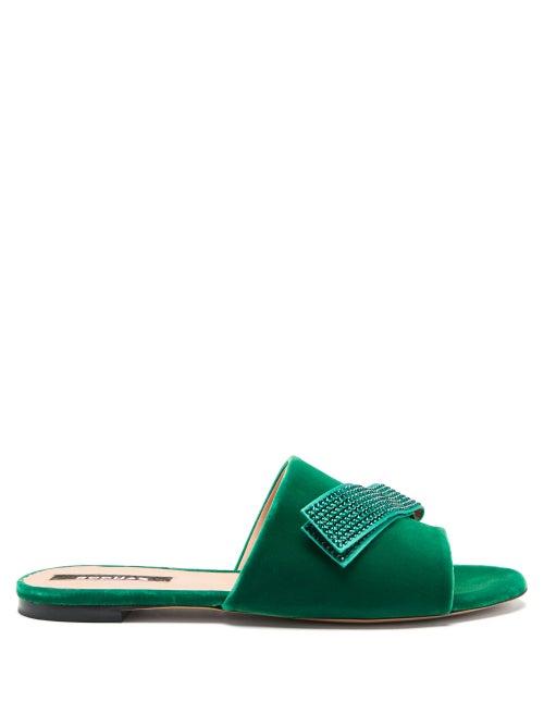 Matchesfashion.com Rochas - Stud-appliqu Velvet Slides - Womens - Green