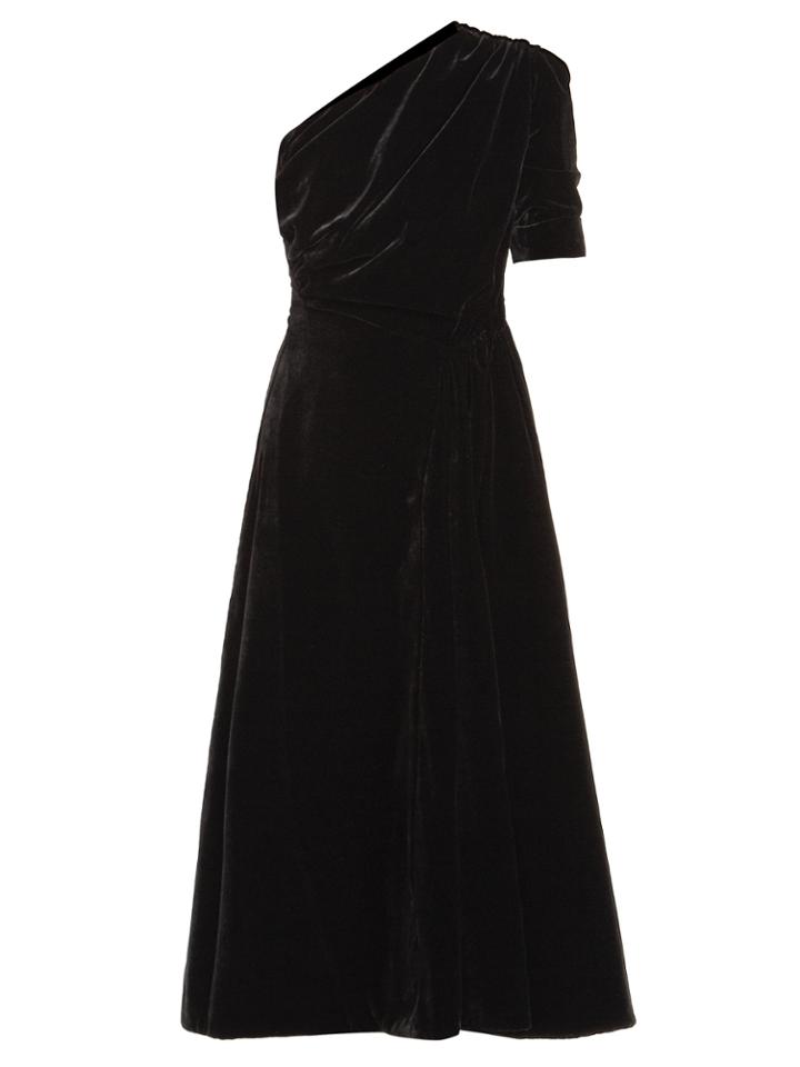 Emilia Wickstead Jenna One-shoulder Velvet Midi Dress