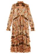 Matchesfashion.com Ashish - Tiger Print Faux Fur And Sequinned Chiffon Dress - Womens - Light Orange