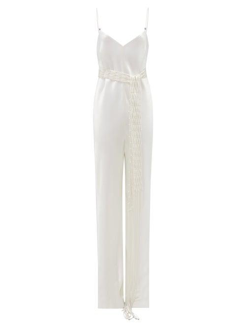 Matchesfashion.com Galvan - Tassel-belted Satin Jumpsuit - Womens - Ivory
