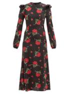 Rodarte - Rose And Heart-print Silk-blend Crepe Midi Dress - Womens - Black Red