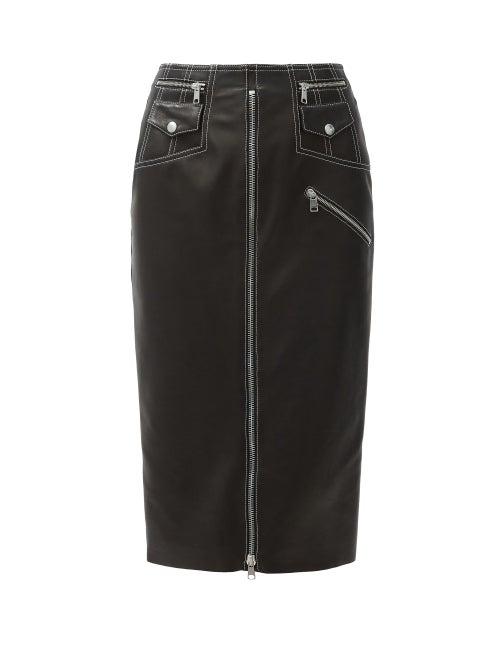 Matchesfashion.com Alexander Mcqueen - Slit-front Zip Leather Pencil Skirt - Womens - Black Multi