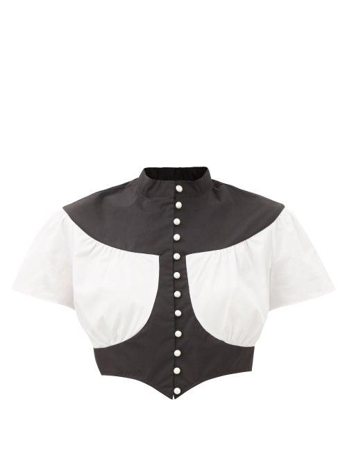 Batsheva - Ashlyn Two-tone Cropped Cotton-poplin Blouse - Womens - White Black
