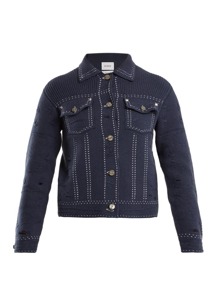 Barrie Contrast-stitch Distressed Cashmere Jacket