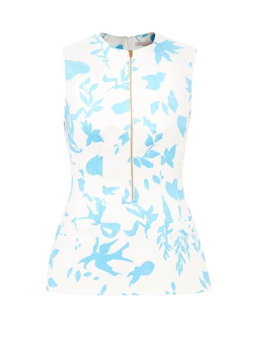 Emilia Wickstead - Hugh Hourglass-waist Foliage-print Taffeta Top - Womens - Blue