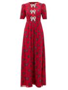 Saloni - Jamie Bow-print Silk Maxi Dress - Womens - Red Print