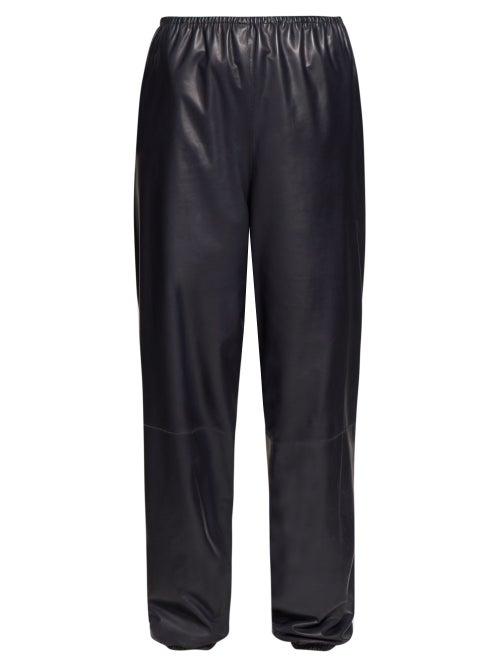 Matchesfashion.com The Row - Dez Gathered Waist Leather Trousers - Womens - Navy