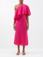 Three Graces London - Valentina One-shoulder Frilled Linen Dress - Womens - Magenta