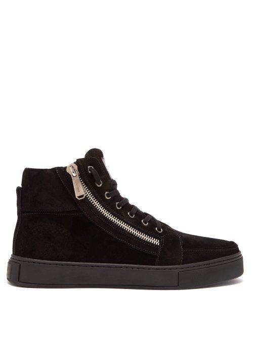 Matchesfashion.com Balmain - Zipped High Top Suede Trainers - Mens - Black