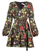 Matchesfashion.com Borgo De Nor - Olivia Tropical Print Tie Waist Silk Mini Dress - Womens - Black Multi