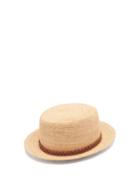 Matchesfashion.com Borsalino - Leather-trim Straw Boater Hat - Mens - Beige