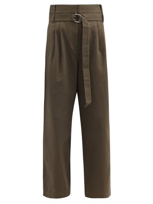 Matchesfashion.com Tibi - Stella Belted Cotton-drill Wide-leg Trousers - Womens - Khaki