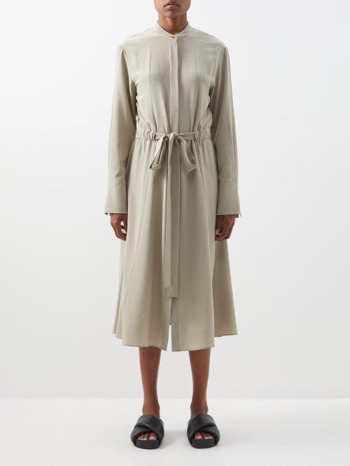 Joseph - Fairbaim Belted Silk-crepe Shirt Dress - Womens - Dark Beige