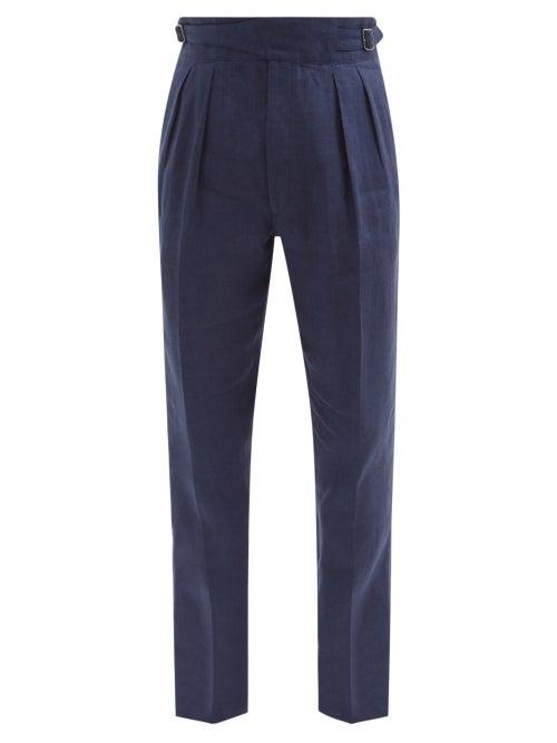 Matchesfashion.com Ralph Lauren Purple Label - Burma High-rise Linen-blend Trousers - Mens - Dark Navy