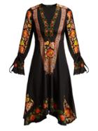Matchesfashion.com Etro - Shambala Embroidered Floral Print Silk Dress - Womens - Black Multi