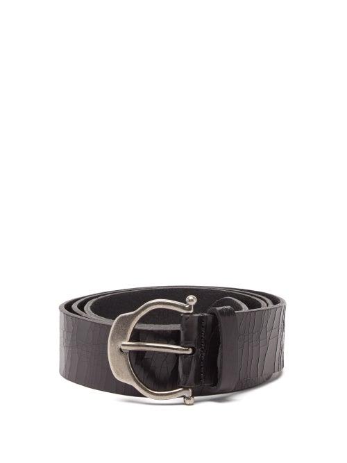 Matchesfashion.com Saint Laurent - Horseshoe-buckle Cracked-leather Belt - Mens - Black